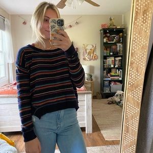 Free People Beach Road Trip Striped Cropped Sweater Pullover